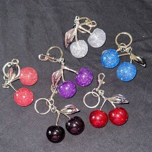 🍒Cherry Charms for Bags with SILVER Hardware - Various colors -💙❤️🩷🖤💜🤍